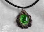 Glass Necklace Style 1 Green 4mm Leather Cord